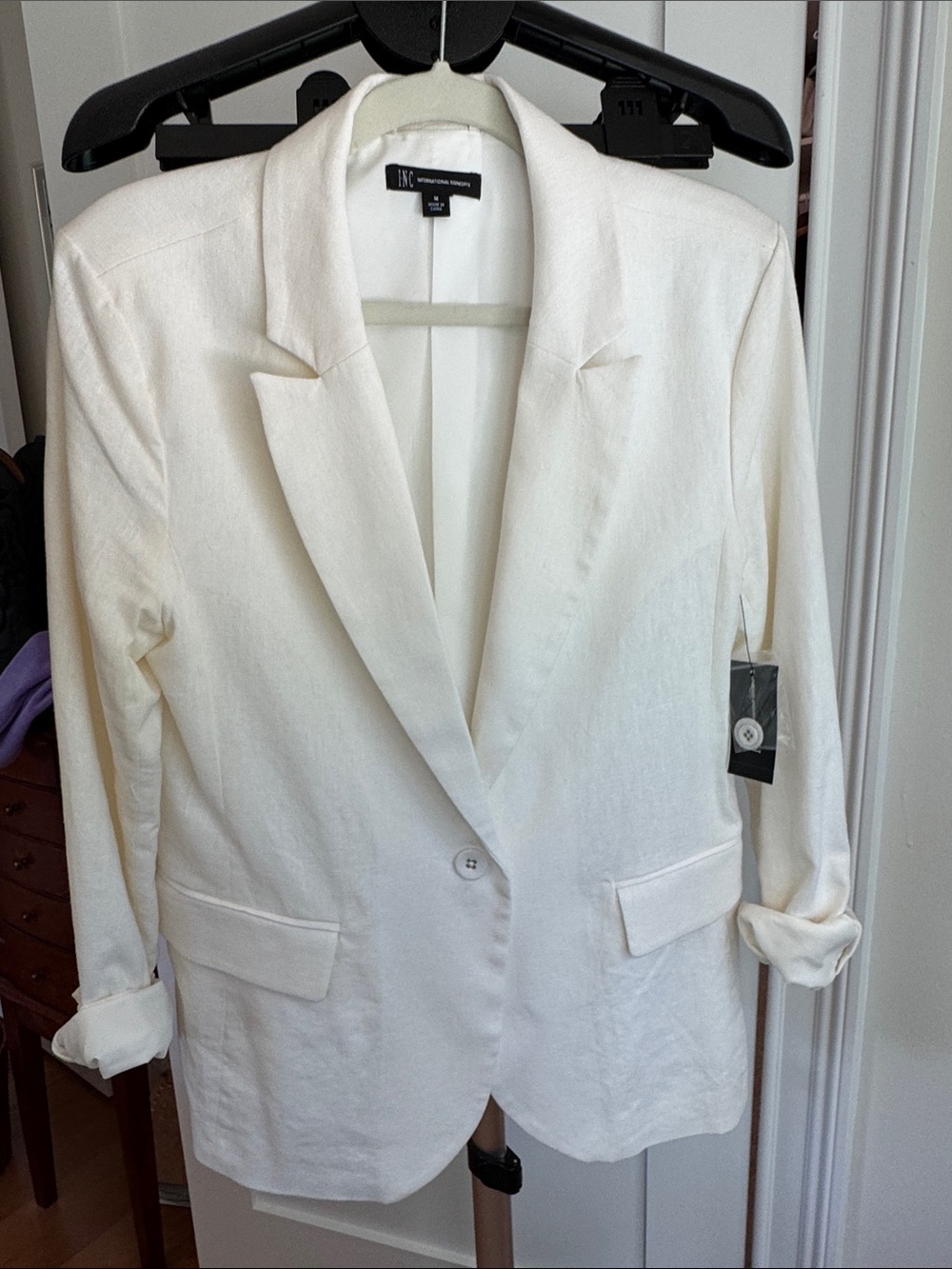 INC white Single-Button Linen-Blend Blazer. Lined. NWT